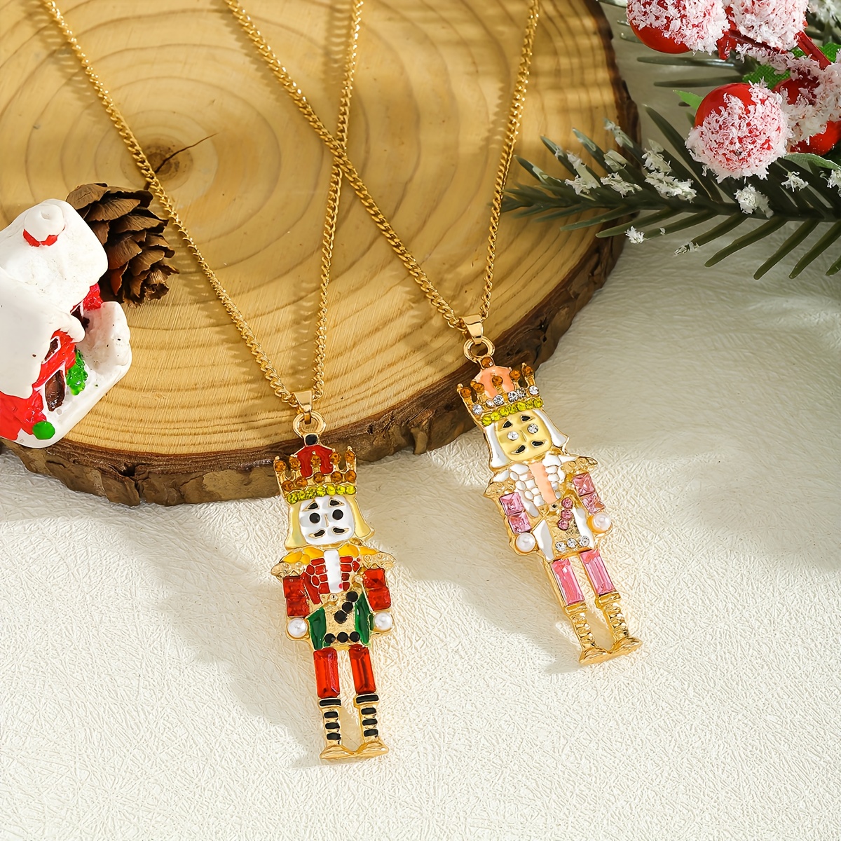 Women's Nutcracker Soldier Rhinestone & Enamel Charm Necklace Set